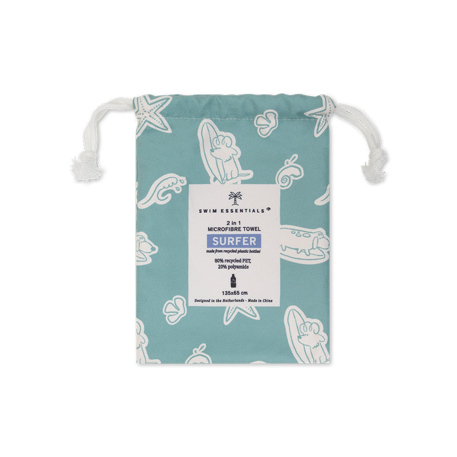 Serviette de Plage Microfibre - Vert - Surf Dogs - 135 x 65 cm