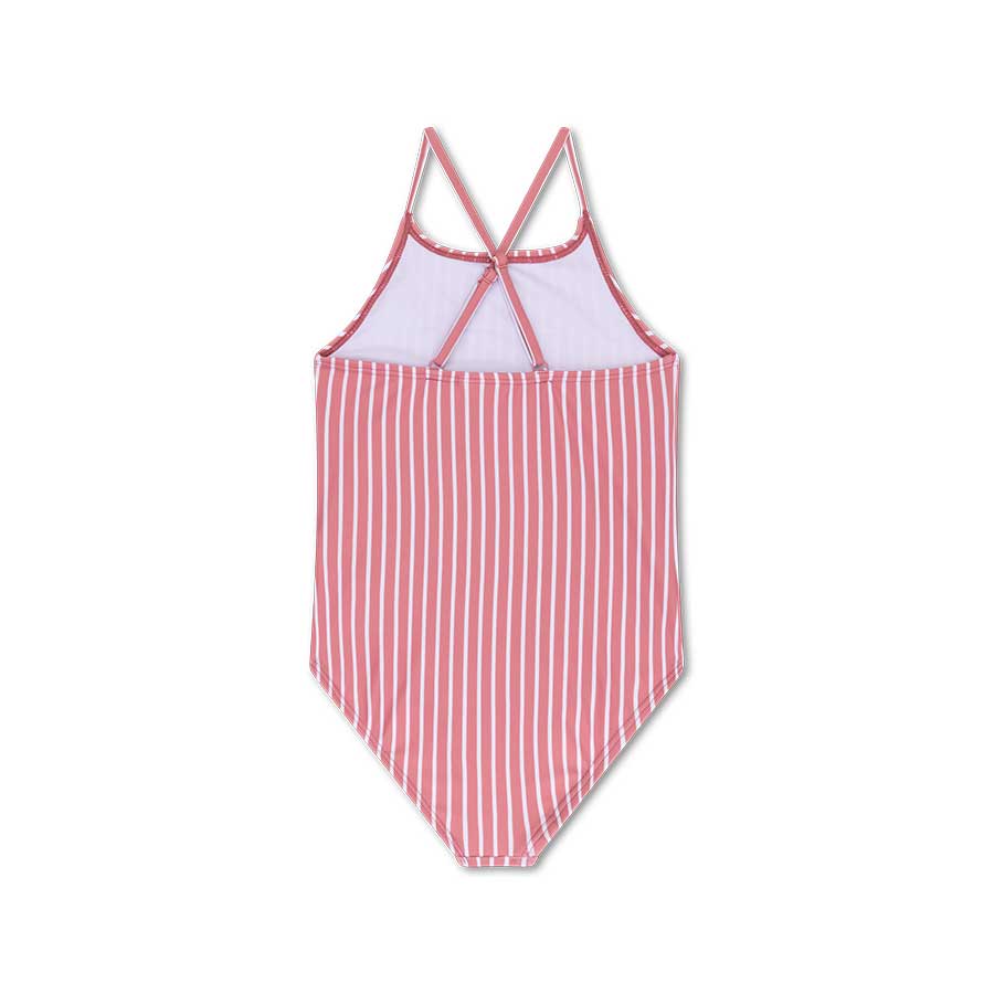 Badeanzug Mädchen - Rot/Weiß Gestreift - Daisy Flower