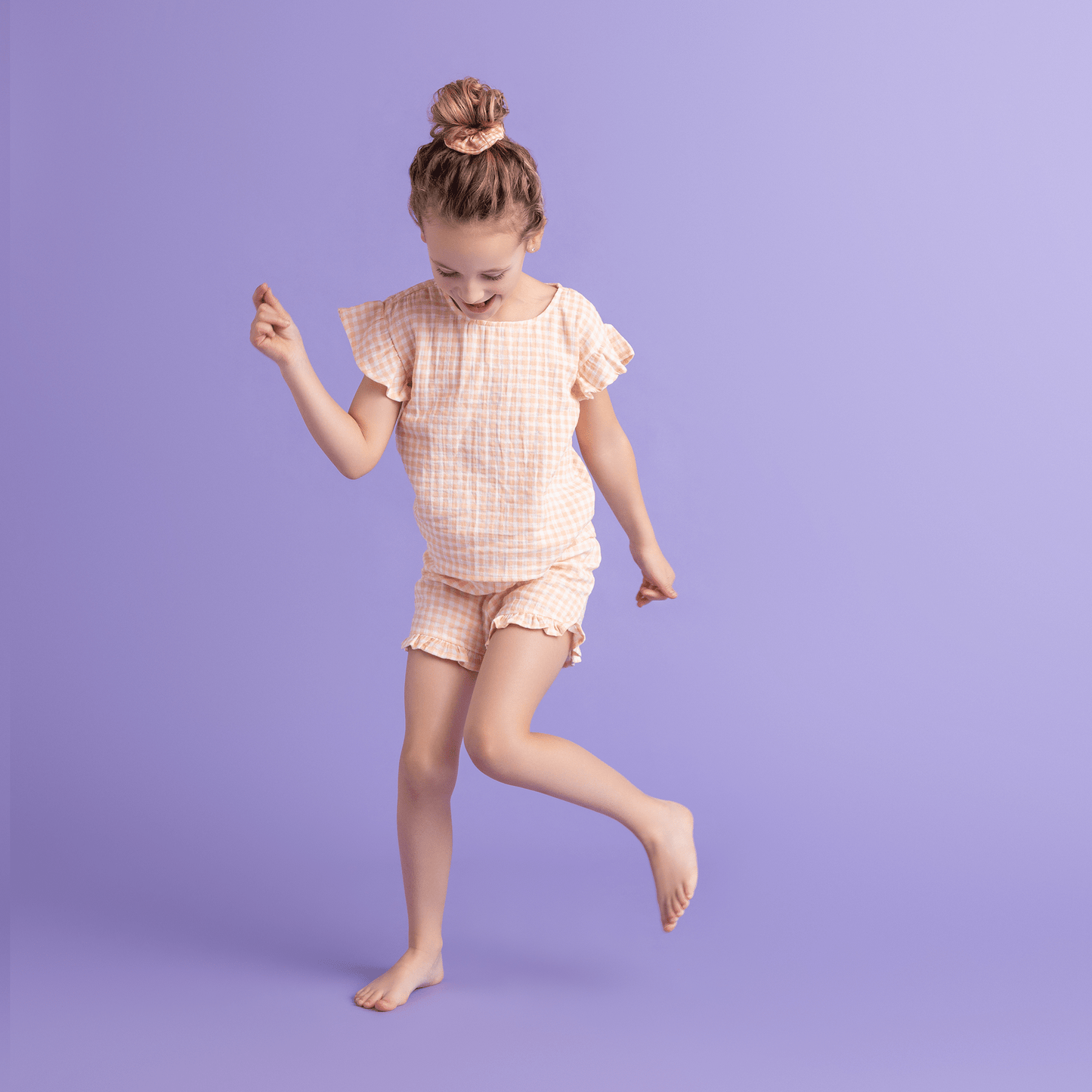 Strandset Meisjes - Muslin - Oranje/Wit - Sunset Grid