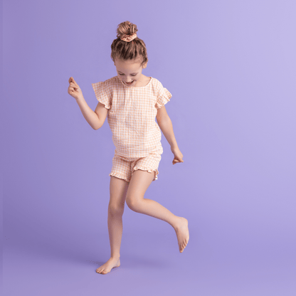 Strandset Meisjes - Muslin - Oranje/Wit - Sunset Grid