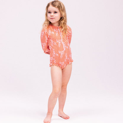 UV Swimsuit Girls With Long Sleeves - Red - Lobster Bay