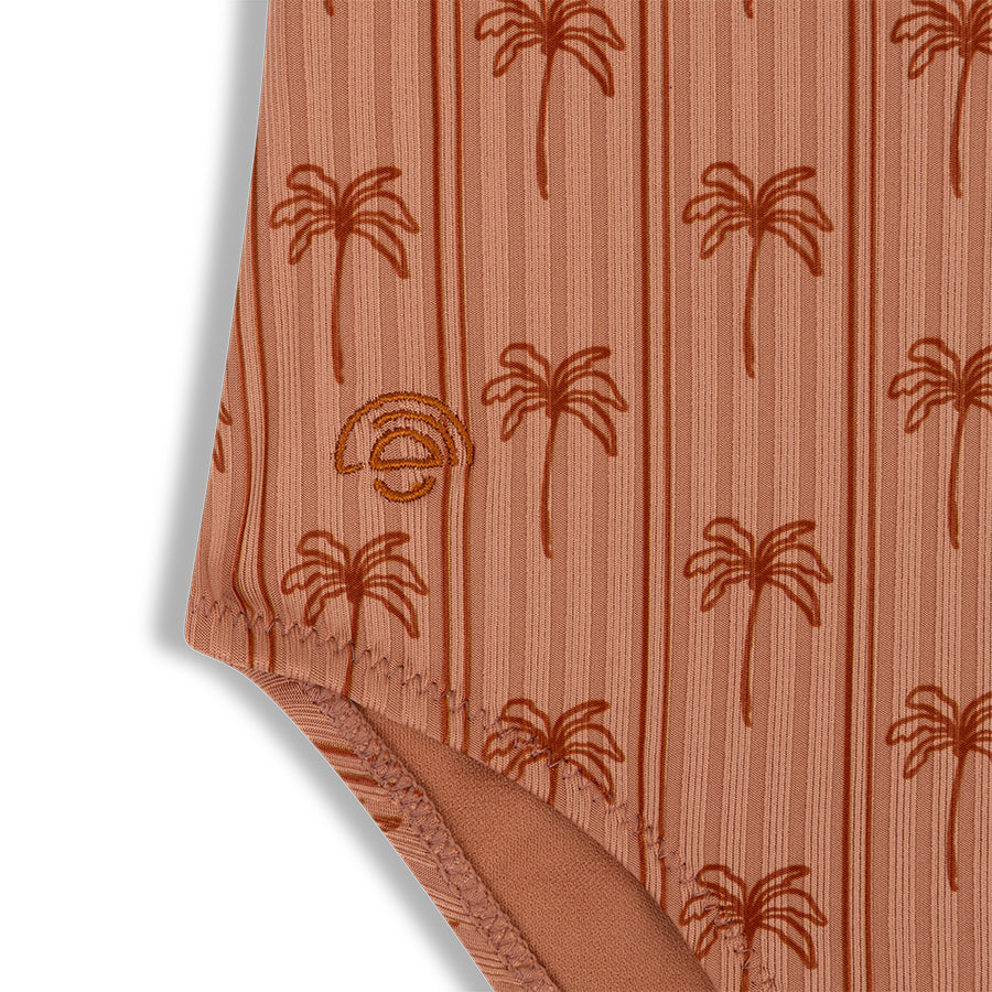 Swimsuit Girls - Brown - Palm Stripe