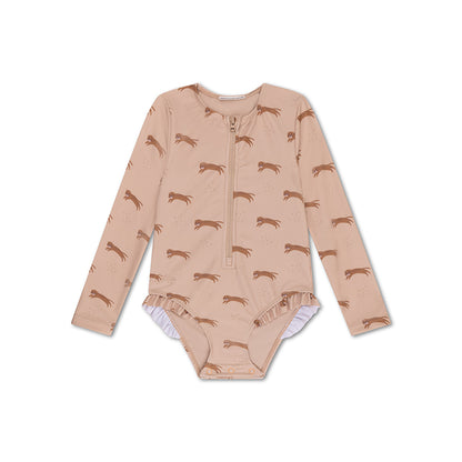 Maillot de bain UV Filles Avec Manches - Marron - Roamer