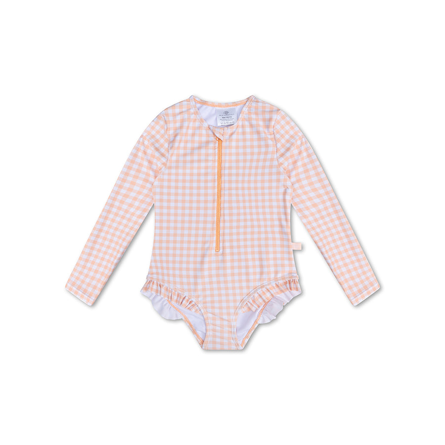 Bañador UV Niña con Mangas - Naranja/Blanco - Sunset Grid
