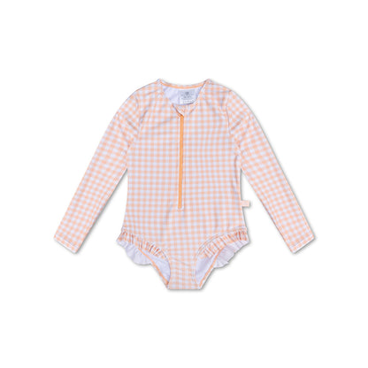 Bañador UV Niña con Mangas - Naranja/Blanco - Sunset Grid
