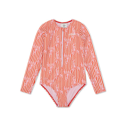 UV Swimsuit Girls With Long Sleeves - Red - Lobster Bay