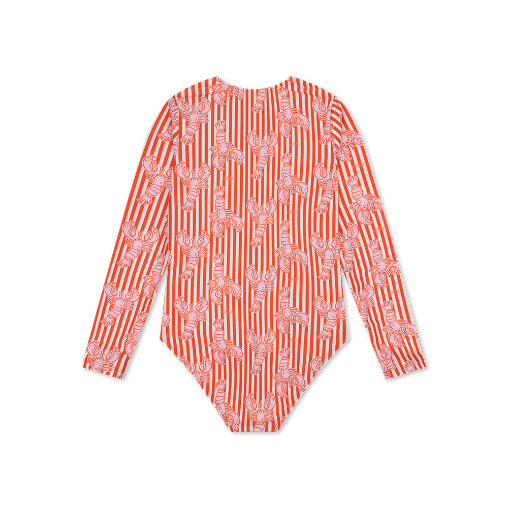 UV Swimsuit Girls With Long Sleeves - Red - Lobster Bay