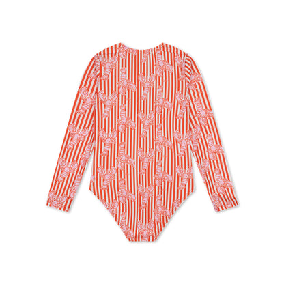 UV Swimsuit Girls With Long Sleeves - Red - Lobster Bay