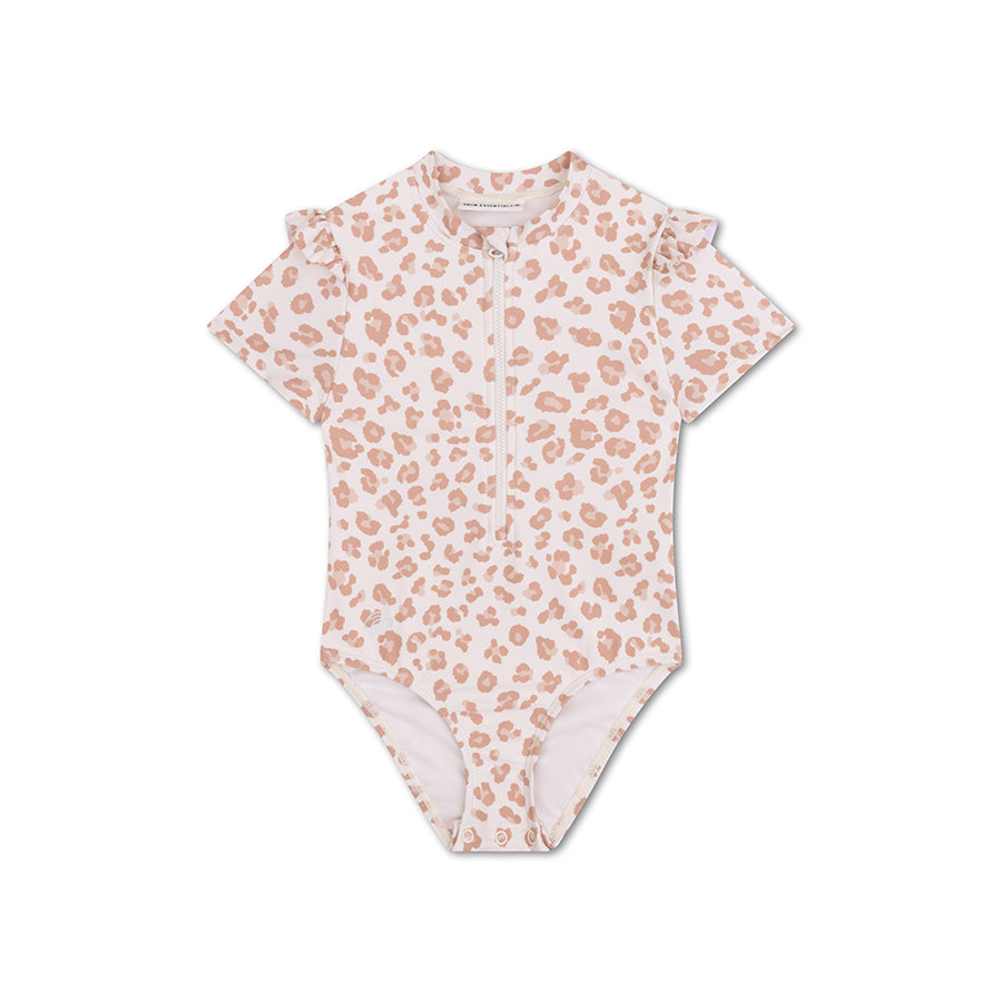 Bañador Niña Manga Corta - Beige - Leopard