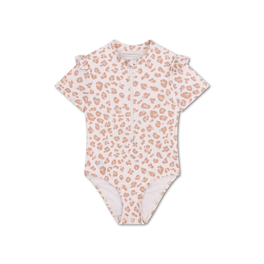 Bañador Niña Manga Corta - Beige - Leopard
