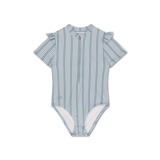 Badpak Meisjes Met Korte Mouwen - Groen/Wit - Resort Stripe